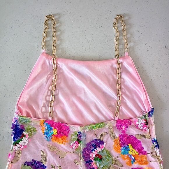 Colorful Sequin Floral Chain Strap Mini Dress Y2K Party - Juniors Small - Picture 8 of 12